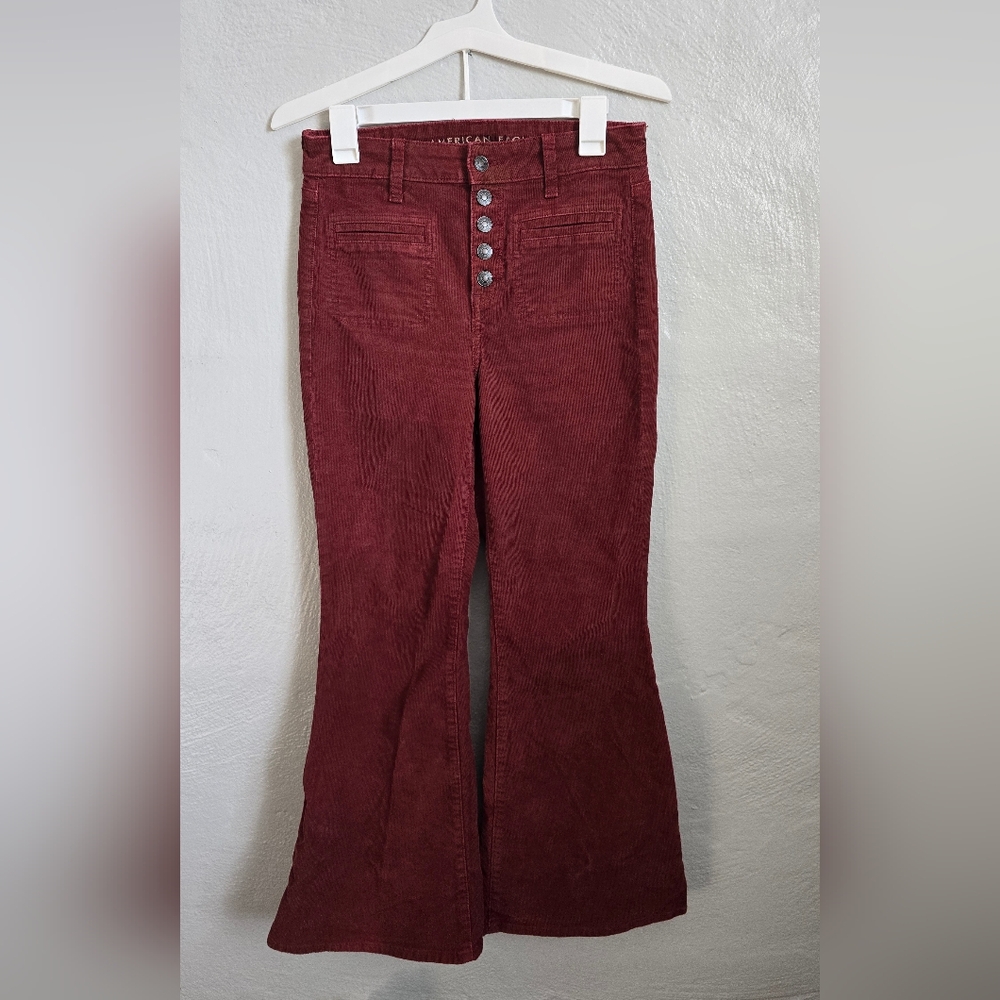 Burgundy High-Waisted Corduroy Pants